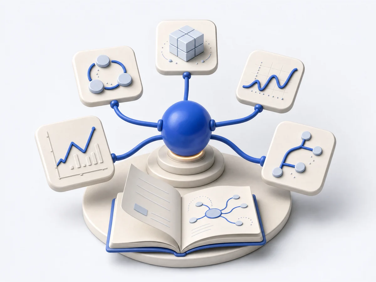 An open book connected to a branching map of concepts