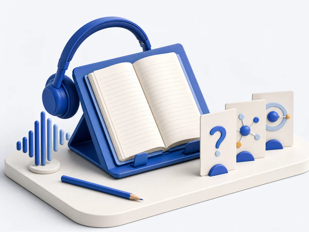 Audio, notes and recall cards offer different ways to study a concept